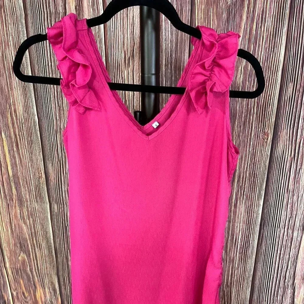 Barbiecore bright pink sleeveless tank with ruffle detail in size small.